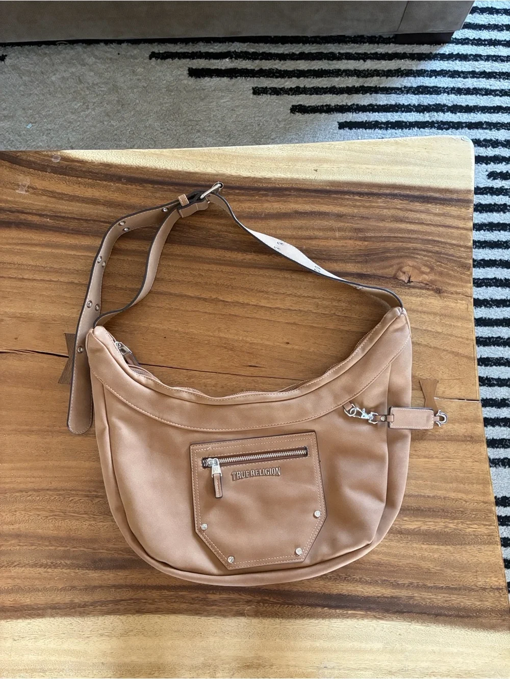 True Religion Suede Tan Hobo Shoulder Bag